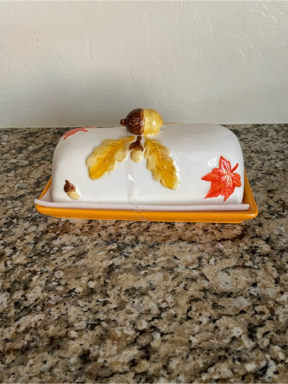 Potters Studio Fall Acorn Ceramic Butter Dish - White and Orange